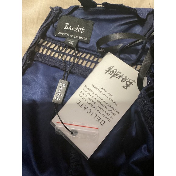 Bardot Gemma Collar Lace Sleeveless Navy Blue Midi Dress 6 - Picture 11 of 12